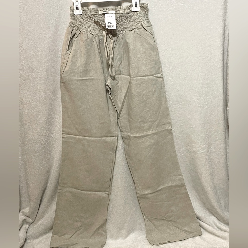 Khaki Linen Flare Legged Pants